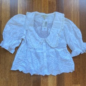 Miss Selfridge Collared Broderie Button Through Blouse